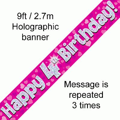 4th Birthday Pink - Banners & Bunting