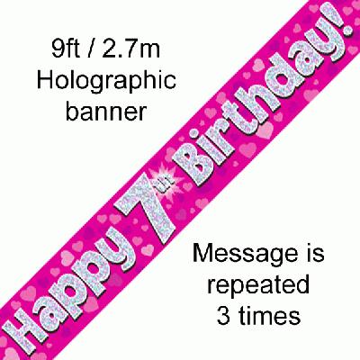 7th Birthday Pink - Banners & Bunting