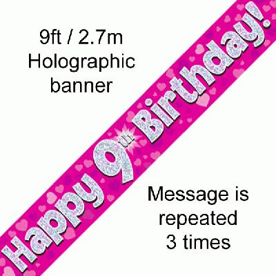 9th Birthday Pink - Banners & Bunting
