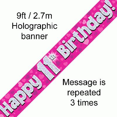 11th Birthday Pink - Banners & Bunting