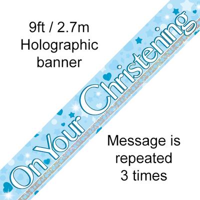 On Your Christening 9ft Holographic Banner - Banners & Bunting