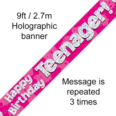 Happy Birthday Teenager Holographic 9ft Banner - Banners & Bunting