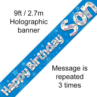 Happy Birthday Son Holographic 9ft Banner - Banners & Bunting