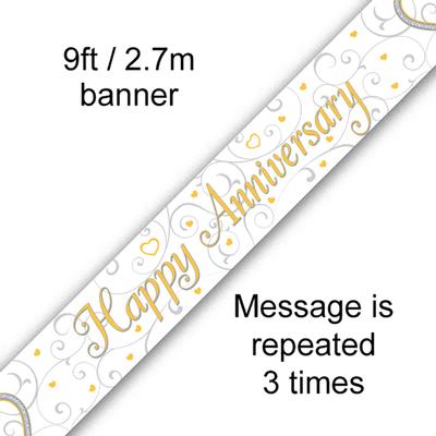 9ft Banner Happy Anniversary Linked Hearts - Banners & Bunting