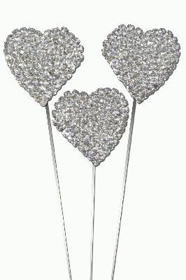 Eleganza Domed Diamante Heart Wire Pick 30mm x 8" 3pcs - Accessories