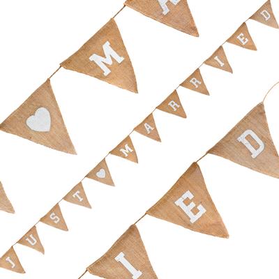 Natural Hessian Bunting Just Married 12 Flags 3.2m - Banners & Bunting