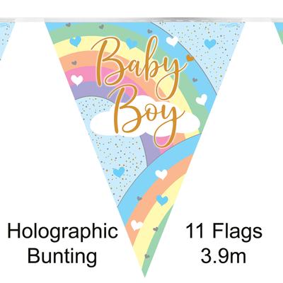 Party Bunting Pastel Rainbow Boy Holographic 11 flags 3.9m - Banners & Bunting