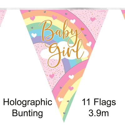 Party Bunting Pastel Rainbow Girl Holographic 11 flags 3.9m - Banners & Bunting