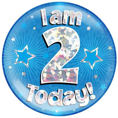 Oaktree Holographic Jumbo Badge - I am 2 Today Blue - Jumbo Badges