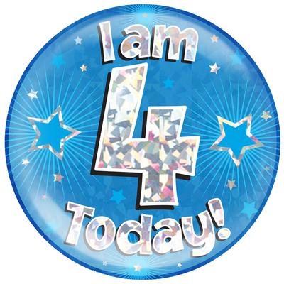 Oaktree Holographic Jumbo Badge - I am 4 Today Blue - Jumbo Badges