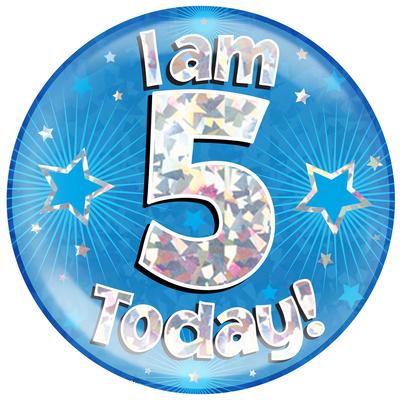 Oaktree Holographic Jumbo Badge - I am 5 Today Blue - Jumbo Badges