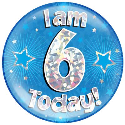 Oaktree Holographic Jumbo Badge - I am 6 Today Blue - Jumbo Badges