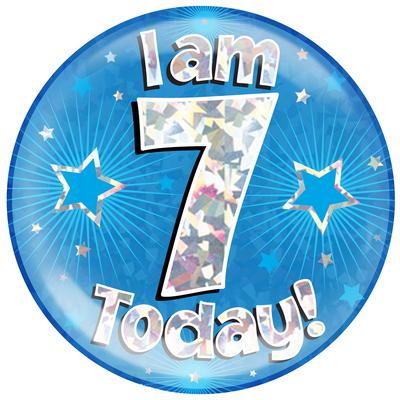 Oaktree Holographic Jumbo Badge - I am 7 Today Blue - Jumbo Badges