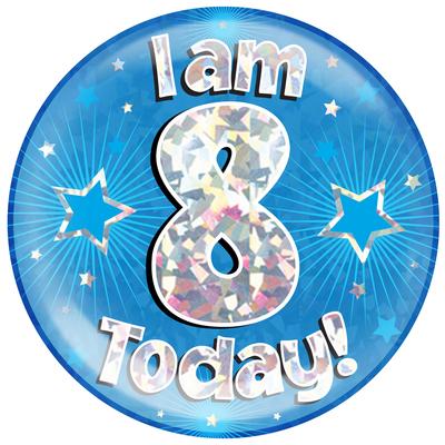 Oaktree Holographic Jumbo Badge - I am 8 Today Blue - Jumbo Badges