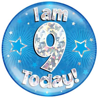 Oaktree Holographic Jumbo Badge - I am 9 Today Blue - Jumbo Badges