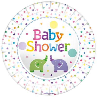 Oaktree Baby Shower Elephants 9inch/23cm Plates 8pcs - Partyware