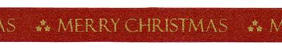 Eleganza Satin Merry Christmas Glitter Woven Edge 25mm x 10m Burgundy/Gold Design No.373 - Christmas Ribbon