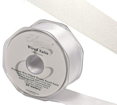 Eleganza Wired Edge Premium Double Faced Satin 25mm x 20m White No.01 - Ribbons