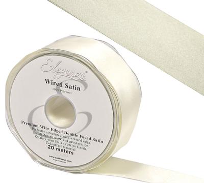 Eleganza Wired Edge Premium Double Faced Satin 25mm x 20m Ivory No.61 - Ribbons