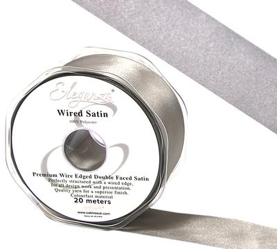 Eleganza Wired Edge Premium Double Faced Satin 25mm x 20m Silver No.24 - Ribbons