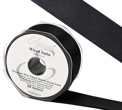 Eleganza Wired Edge Premium Double Faced Satin 25mm x 20m Black No.20 - Ribbons