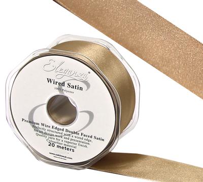 Eleganza Wired Edge Premium Double Faced Satin 25mm x 20m Mocha No.09 - Ribbons