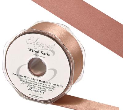 Eleganza Wired Edge Premium Double Faced Satin 25mm x 20m Deep Rose Gold No.88 - Ribbons