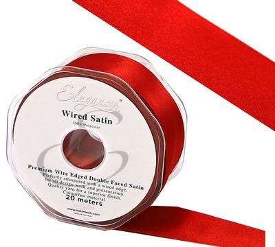 Eleganza Wired Edge Premium Double Faced Satin 25mm x 20m Red No.16 - Ribbons