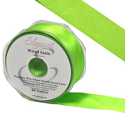 Eleganza Wired Edge Premium Double Faced Satin 25mm x 20m Lime Green No.14 - Ribbons