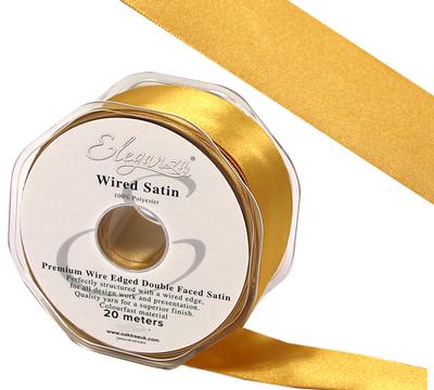 Eleganza Wired Edge Premium Double Faced Satin 50mm x 20m Gold No.35 - Ribbons