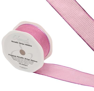 Eleganza Finesse Metallic Stripe 38mm x 10m Pink No.21 - Ribbons