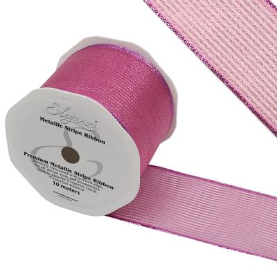 Eleganza Finesse Metallic Stripe 63mm x 10m Pink No.21 - Ribbons