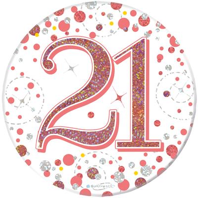 Oaktree 3inch Badge 21th Birthday Sparkling Fizz Rose Gold Holographic - Partyware