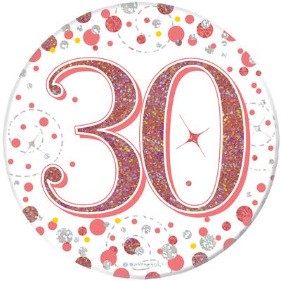 Oaktree 3inch Badge 30th Birthday Sparkling Fizz Rose Gold Holographic - Partyware