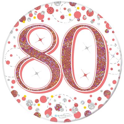Oaktree 3inch Badge 80th Birthday Sparkling Fizz Rose Gold Holographic - Partyware