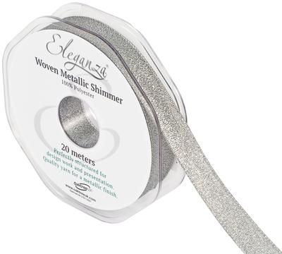 Eleganza Woven Metallic Shimmer Silver No.66  15mm x 20m - Ribbons