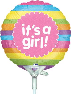 4inch It's A Girl Raindow Stripes Holographic - Foil Balloons