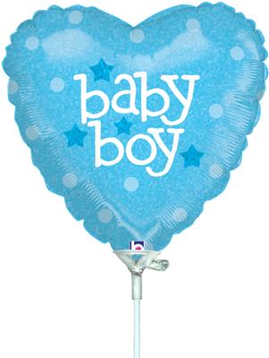 9inch Baby Boy Heart Holographic (Pre Inflated) - Foil Balloons