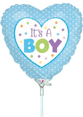 9inch Baby Boy Dots Holographic Pre-Inflated - Foil Balloons